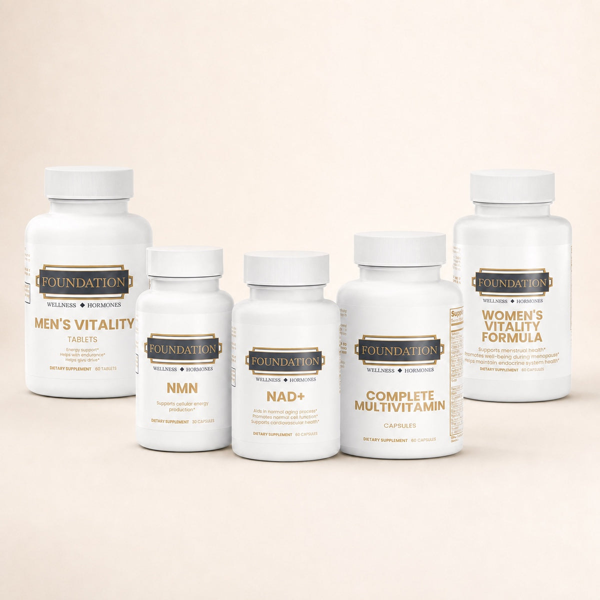 Men’s and Women’s Vitality formulas with NMN, NAD+, and Complete Multivitamin